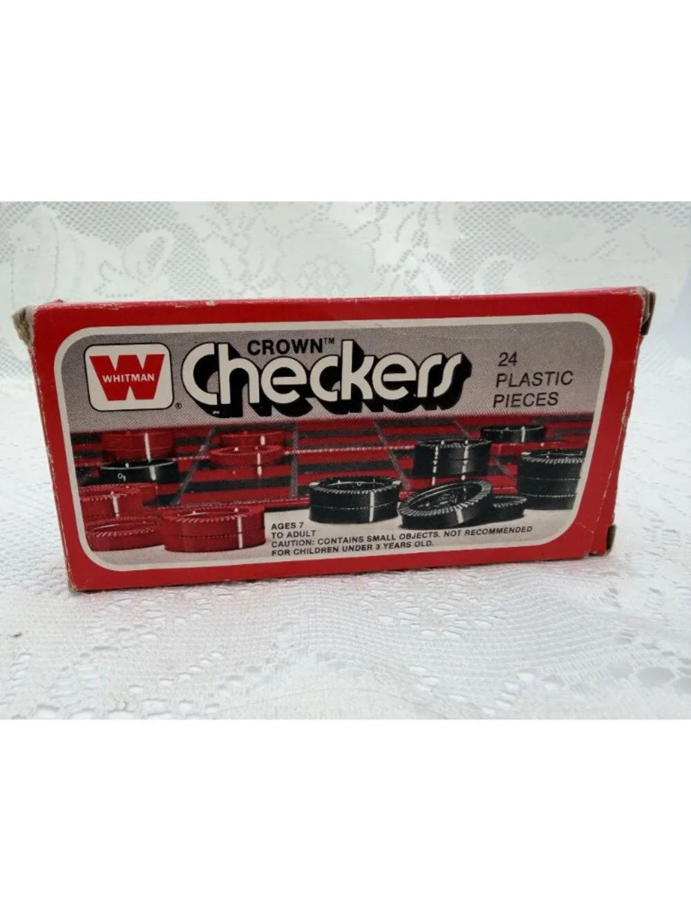 Whitman Crown Checkers Game With 24 Plastic Pieces Ages 7+ Vintage Red & Black S